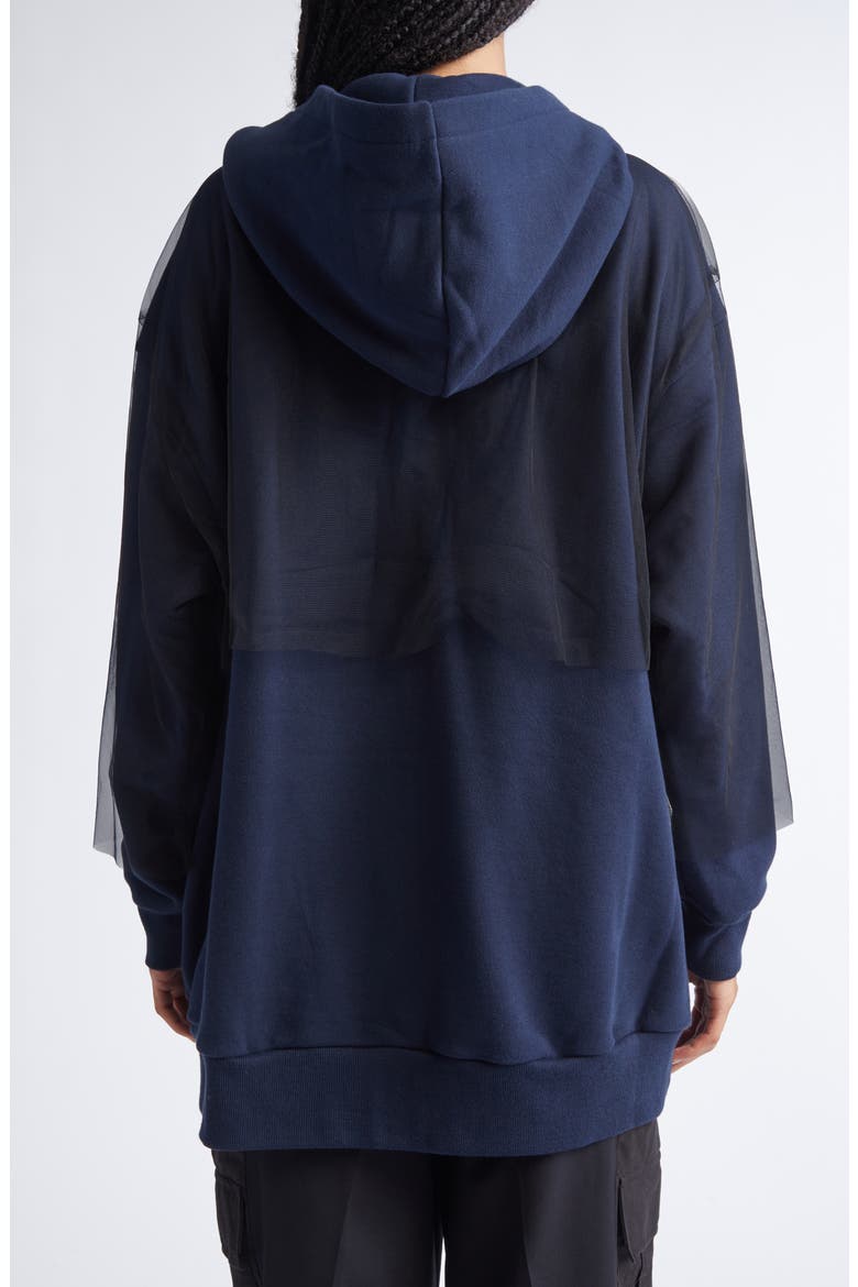 Tulle Overlay Oversize Cotton Fleece Zip-Up Hoodie, Alternate, color, NAVY