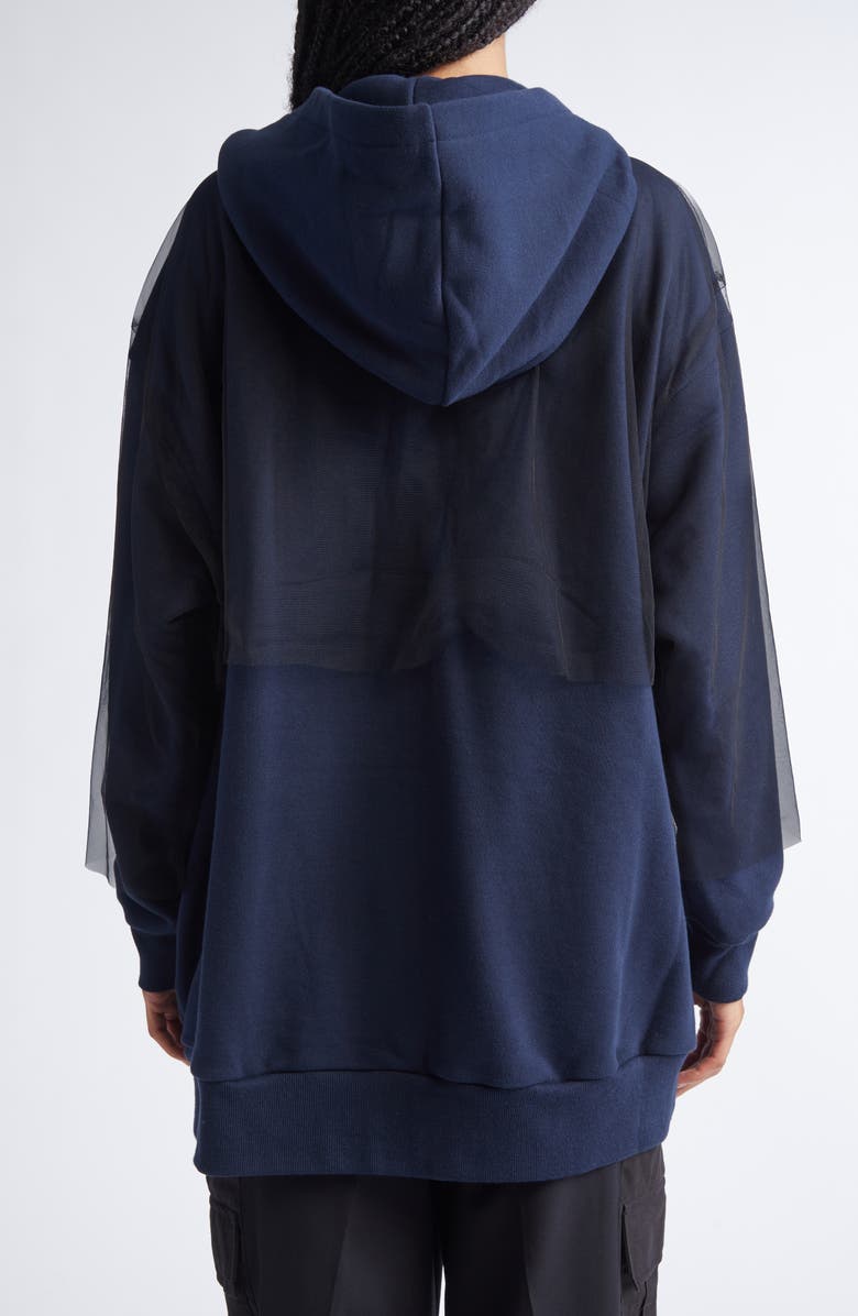 Undercover Tulle Overlay Oversize Cotton Fleece Zip-Up Hoodie, Alternate, color, Navy