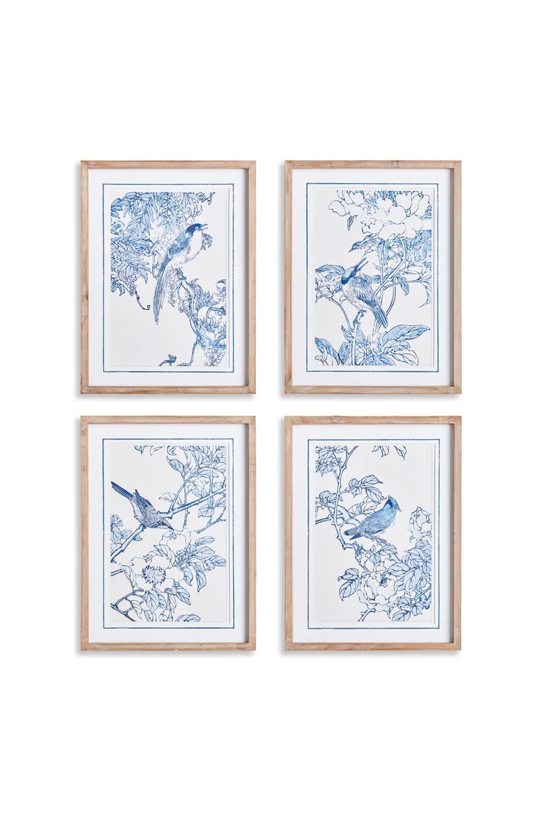 Monochromatic Bird Study Framed Wall Art Set of 4, Main, color, Blue