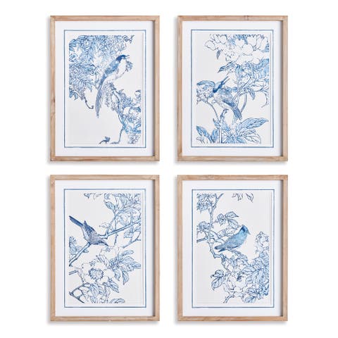 Monochromatic Bird Study Framed Wall Art Set of 4