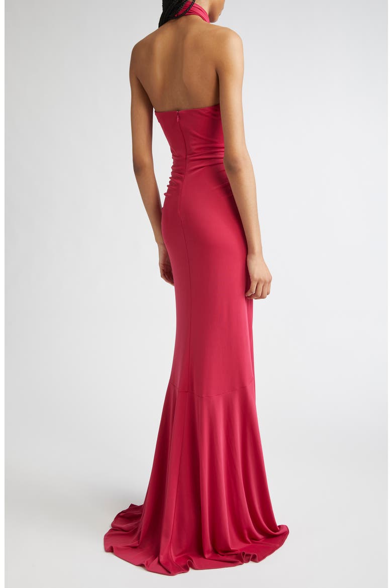 Gulliame Tie Front Halter Gown, Alternate, color, PINK GARNET