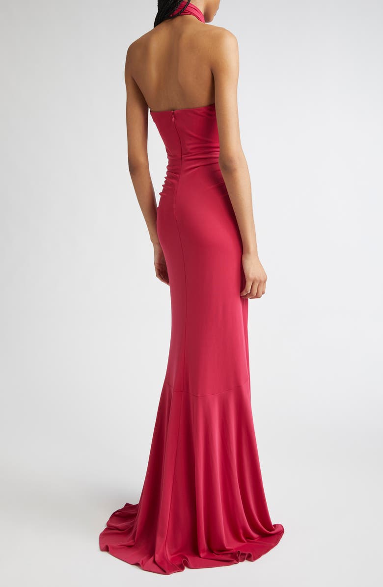 Cinq à Sept Gulliame Tie Front Halter Gown, Alternate, color, Pink Garnet