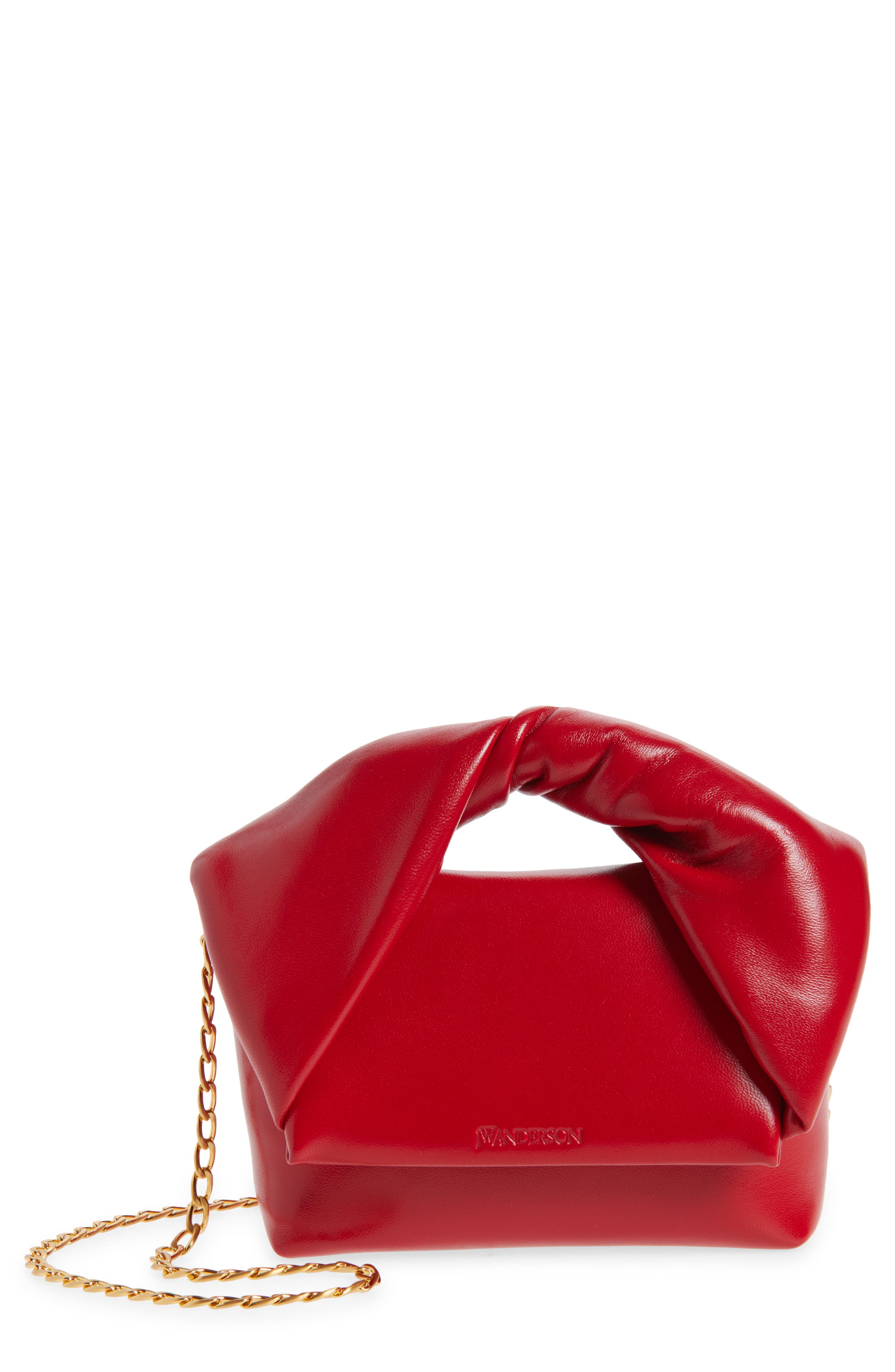 JW Anderson Small Twister Leather Crossbody Bag, Main, color, Crimson Red 445
