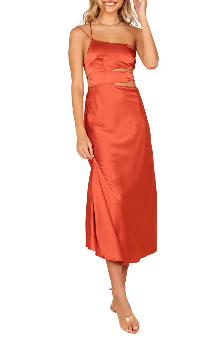 Petal & Pup Forelle One-Shoulder Satin Dress, Main, color, 