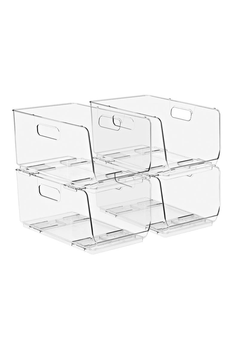 4-Pack Medium Open Front Stackable Storage Bins, Main, color, NO COLOR