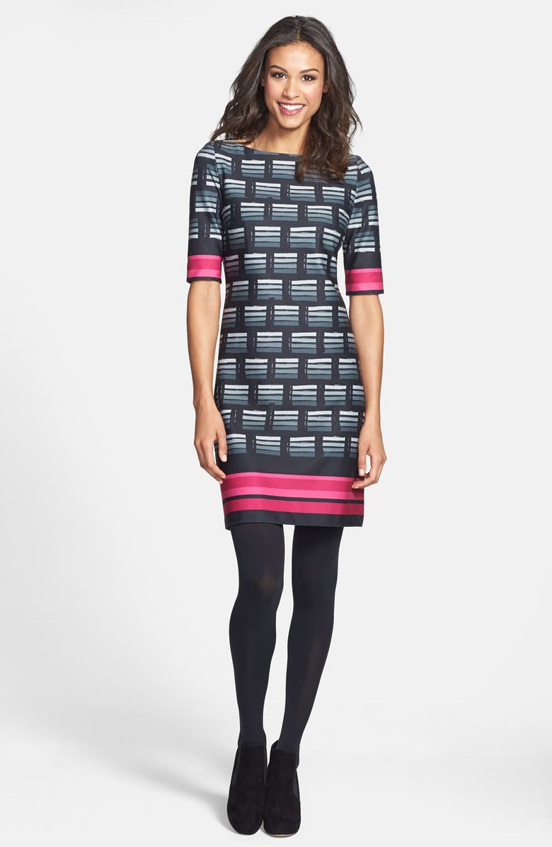 Eliza J Print Ponte Knit Shift Dress, Alternate, color, 