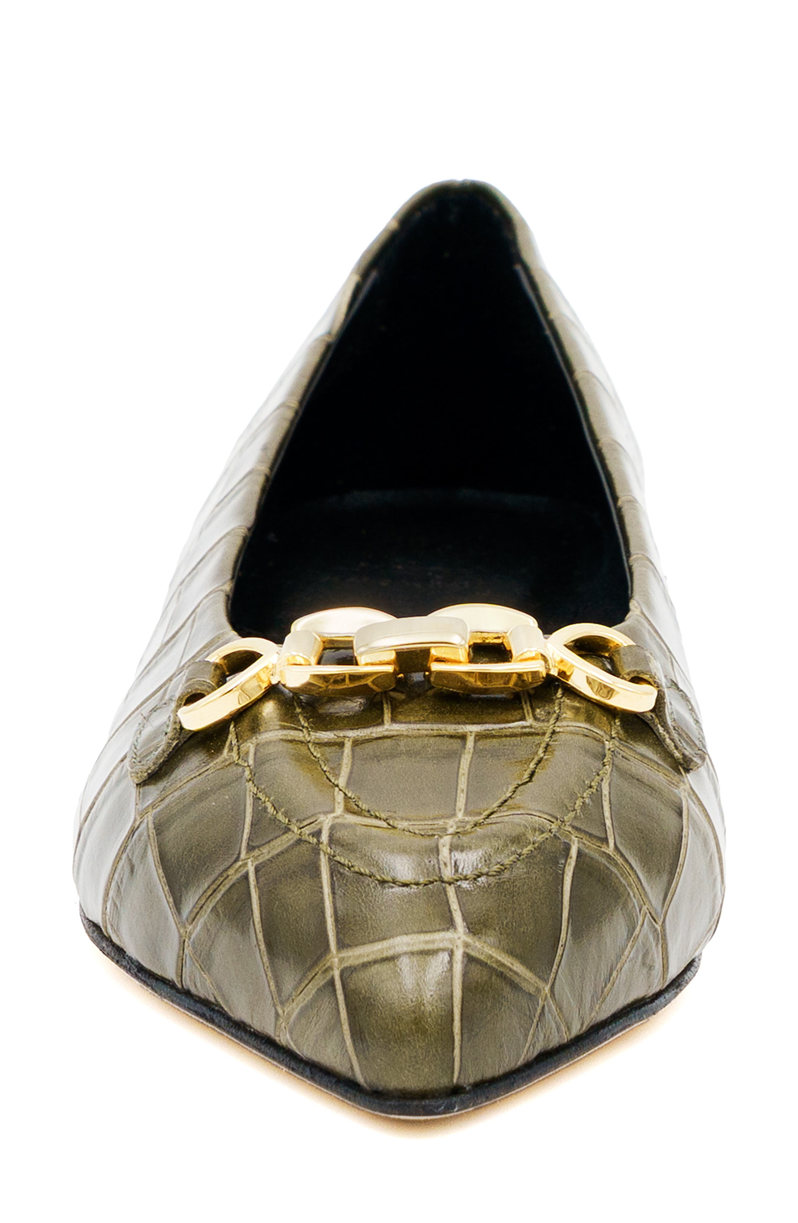 Tappeto Croc Embossed Leather Skimmer Flat, Alternate, color, OLIVA