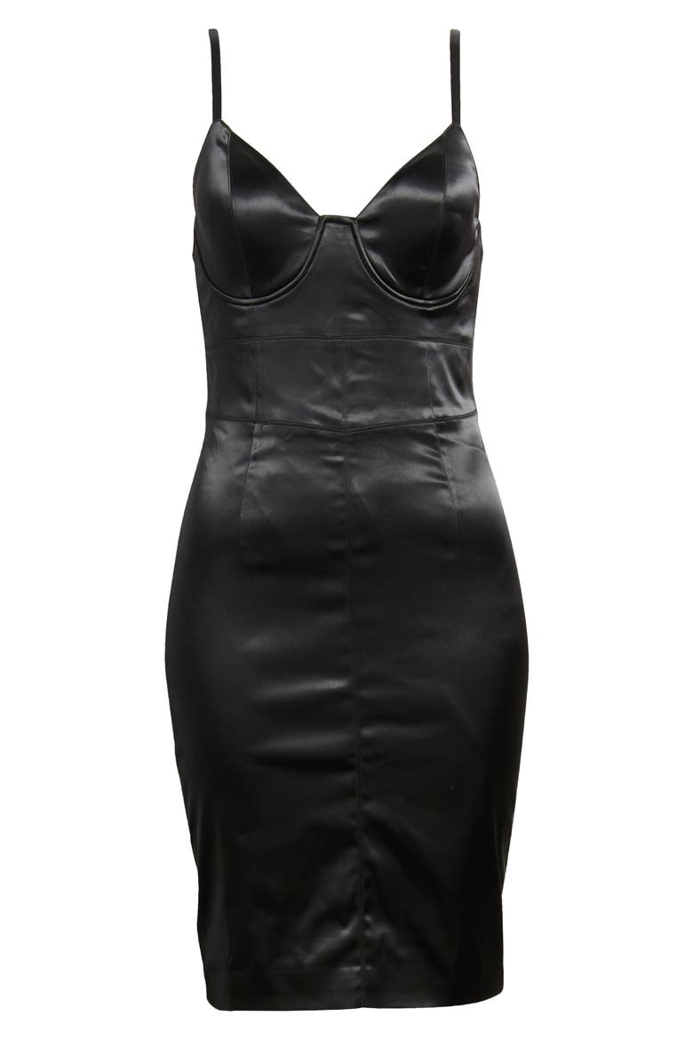 Satin Corset Dress, Alternate, color, BLACK