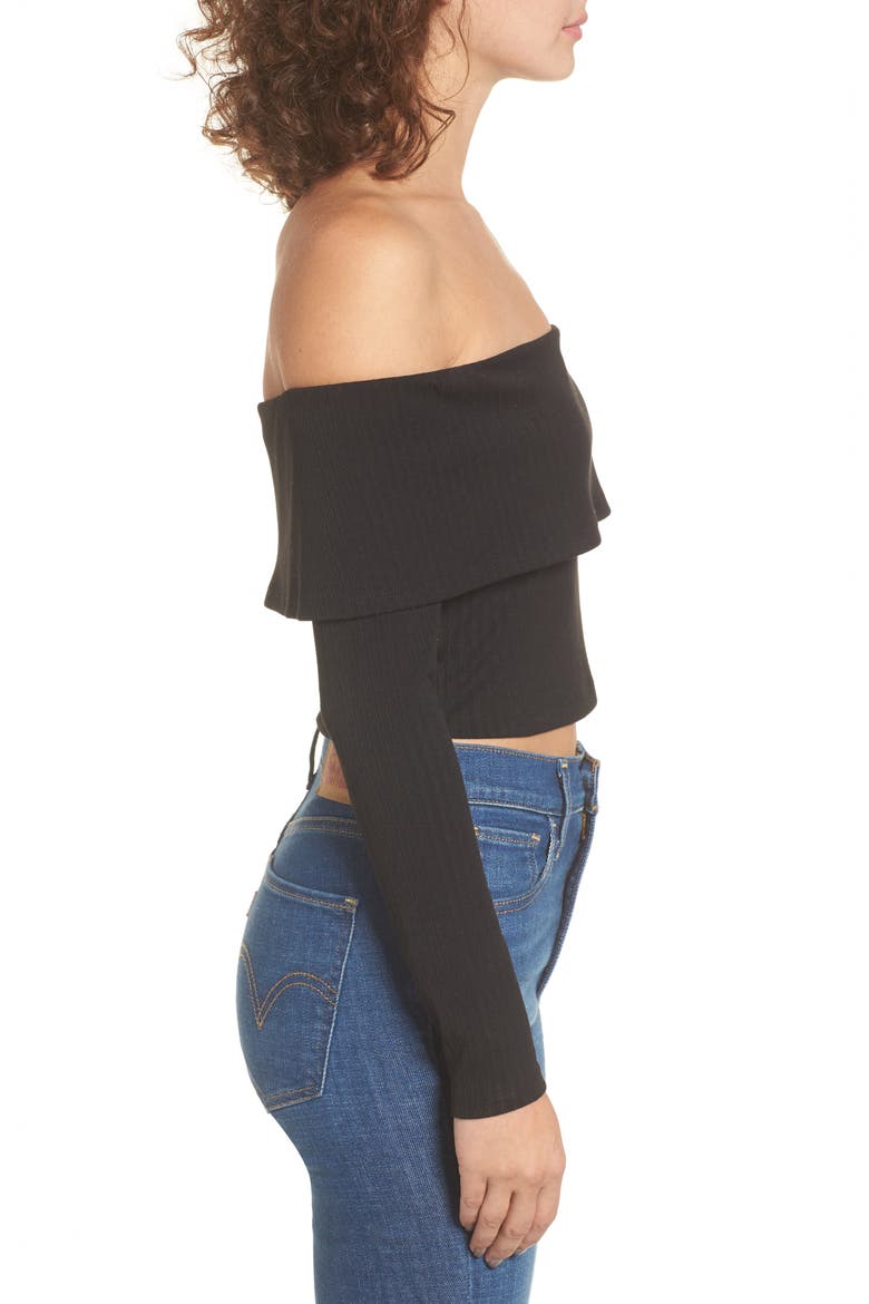 Costa Off the Shoulder Crop Top, Alternate, color, BLACK