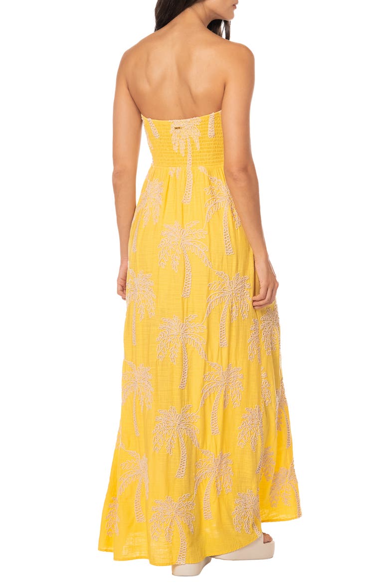 Palm Poetry Strapless Maxi Cover-Up Dress, Alternate, color, LIGHT/ PASTEL YELLOW