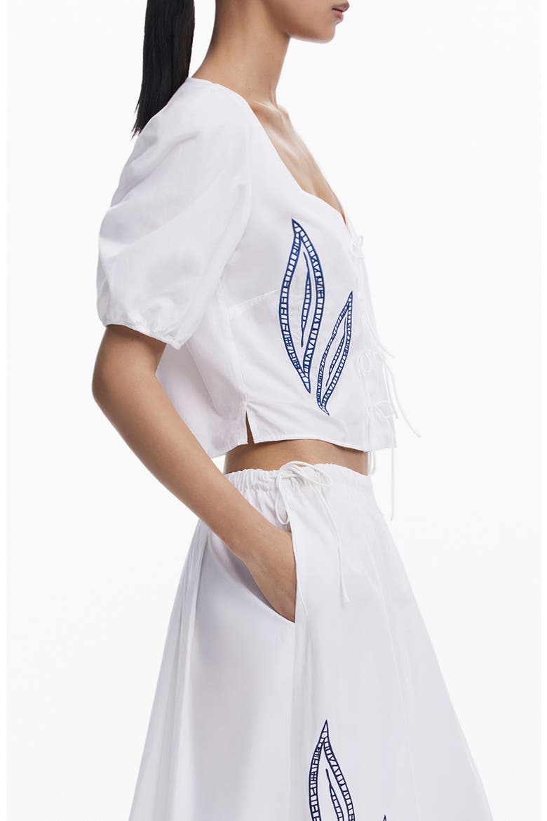 Embroidered Tie Front Top, Alternate, color, WHITE