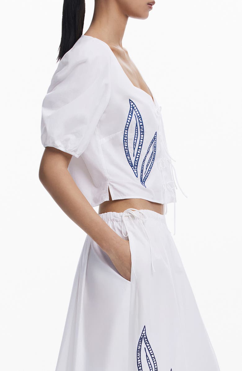 Desigual Embroidered Tie Front Top, Alternate, color, White