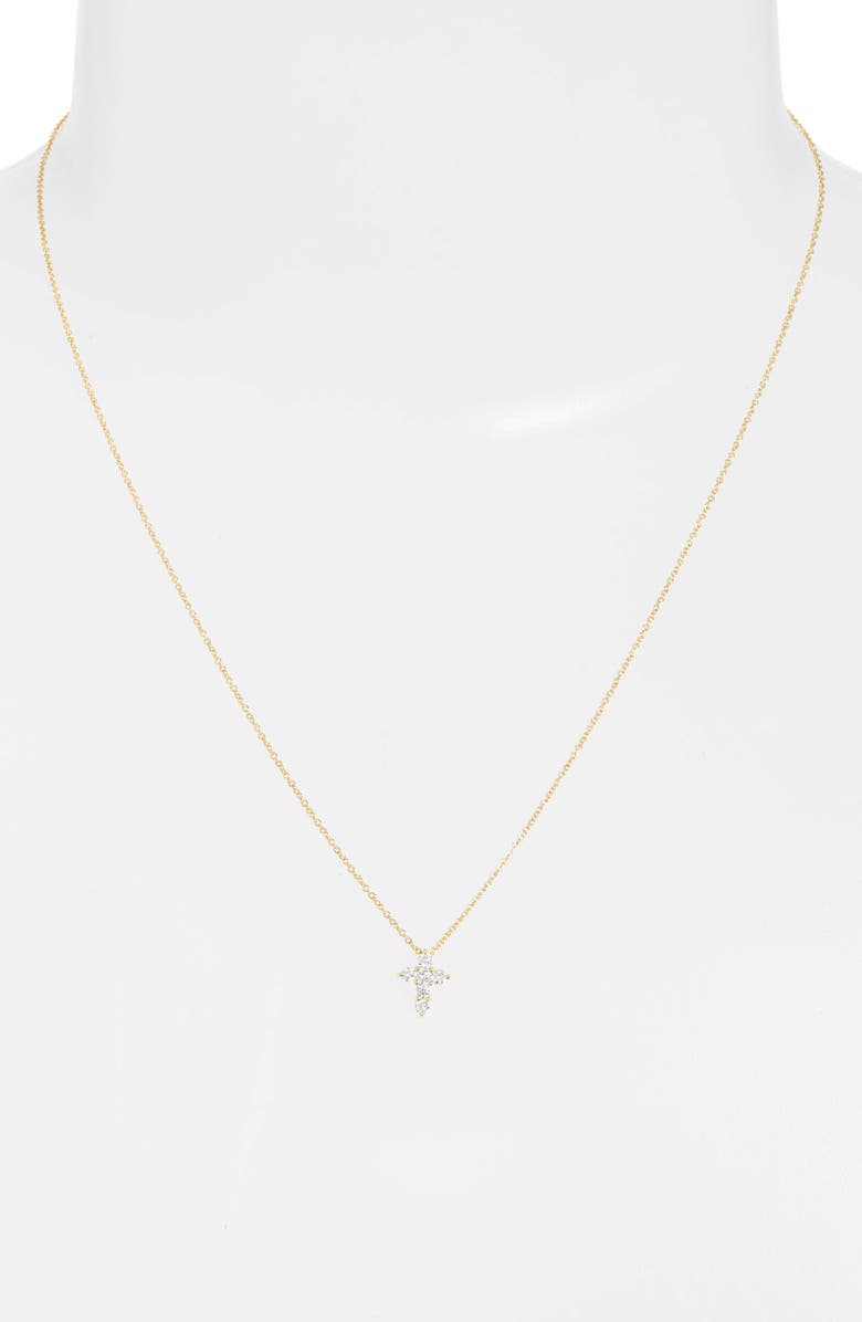 Roberto Coin Tiny Treasures Diamond Cross Pendant Necklace, Alternate, color, 