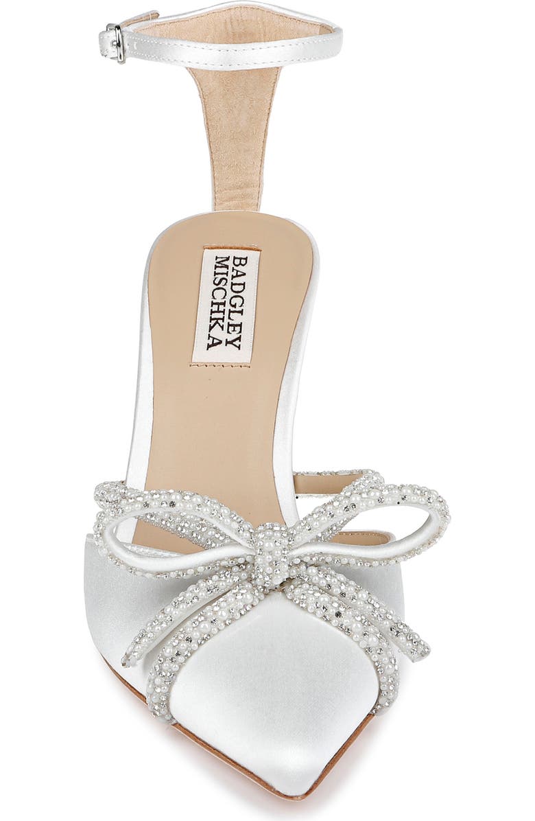 Badgley Mischka Collection Ann Ankle Strap Pointed Toe Pump, Alternate, color, White Satin