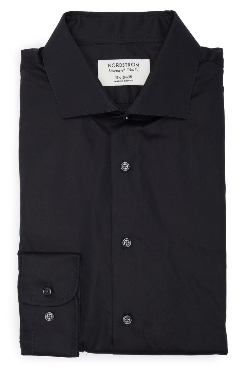 Smartcare™ Trim Fit Solid Dress Shirt, Alternate, color, BLACK