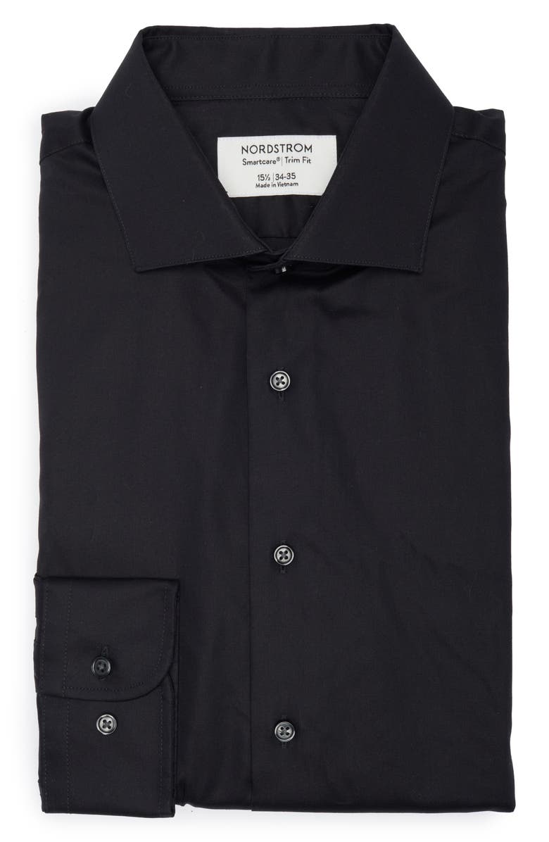 Nordstrom Smartcare<sup>™</sup> Trim Fit Solid Dress Shirt, Alternate, color, Black