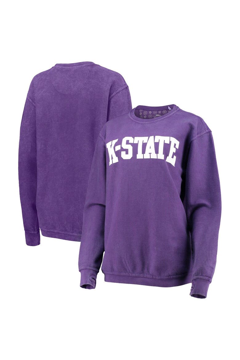 Women's Pressbox Purple Kansas State Wildcats Comfy Cord Vintage Wash Basic Arch Pullover Sweatshirt, Main, color, Purple