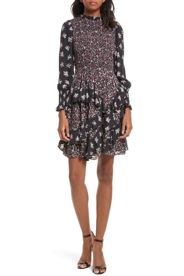 Mixed Print A-Line Silk Dress, Main, color, PRINT MIX COMBO