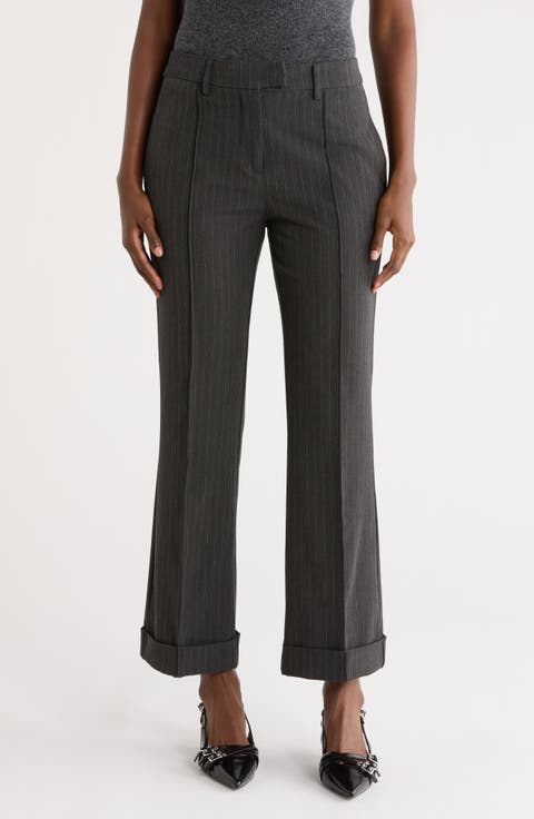 Birdie Pinstripe High Waist Cuffed Bootcut Pants