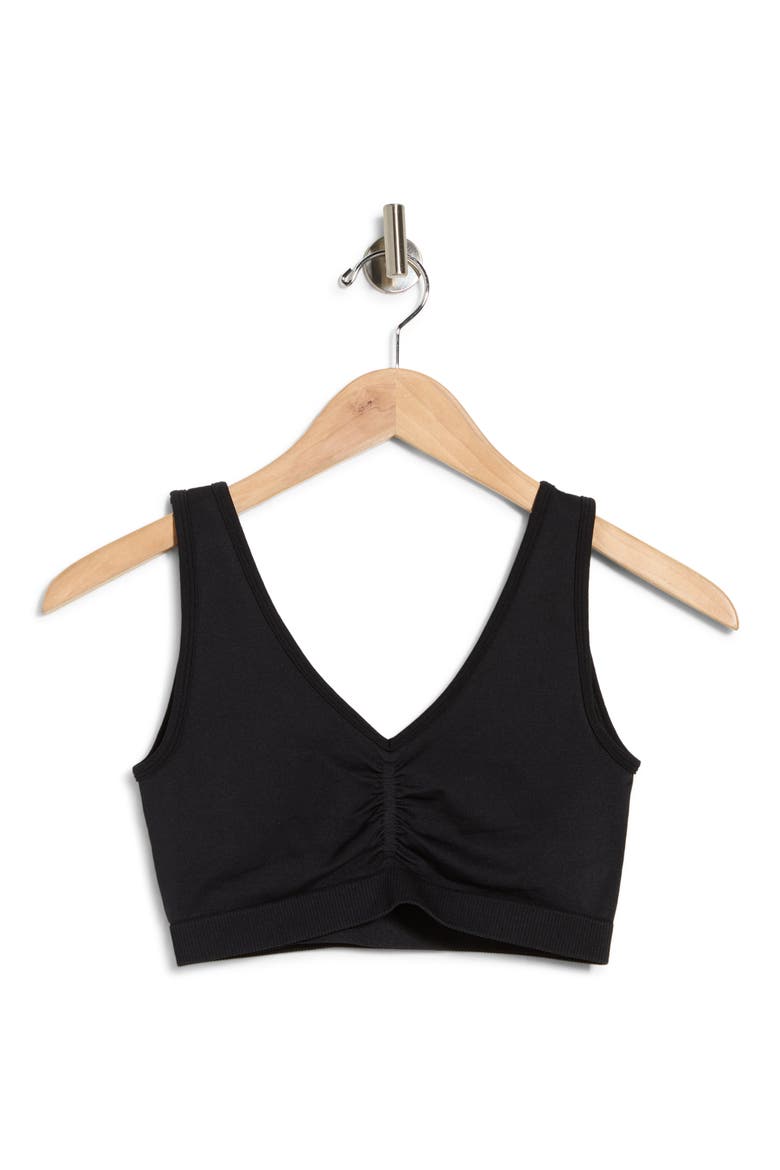 Ruched Longline Seamless Bra, Alternate, color, BLACK