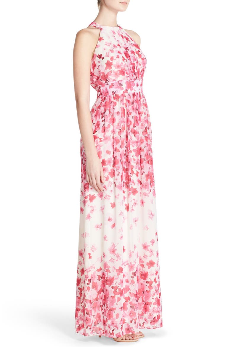 Print Pleated Chiffon Maxi Dress, Alternate, color, PINK/ IVORY