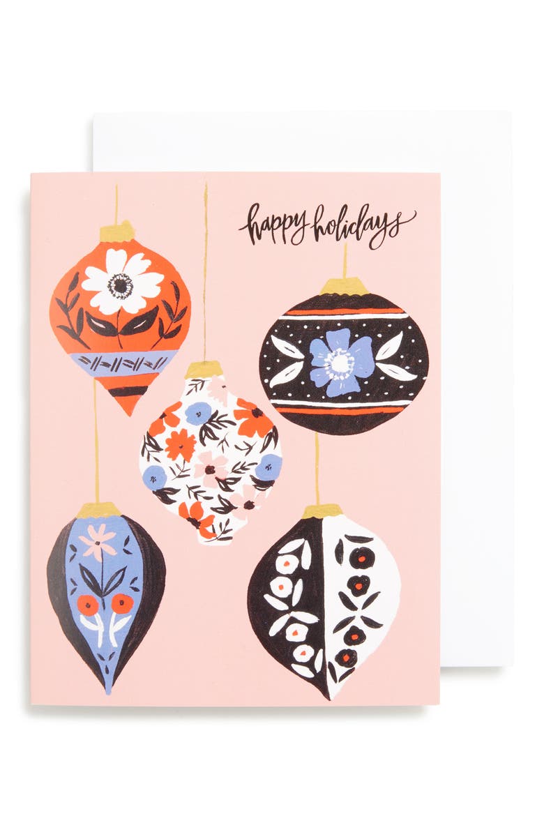 Set of 8 Retro Ornaments Greeting Cards, Main, color, PINK