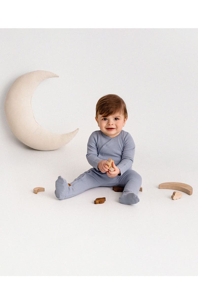 MiniMoi Ribbed Solid Cotton Side Snap Footie, Alternate, color, Blue Frost