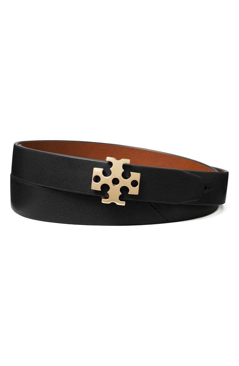 Tory Burch Logo Leather Belt, Main, color, Black