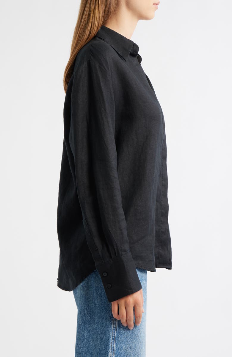 MANGO Oversize Linen Shirt, Alternate, color, Black
