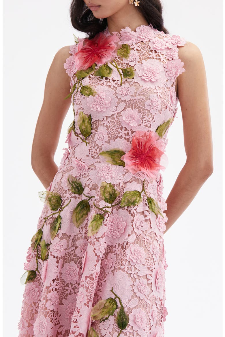 Hibiscus Embroidered Lace Midi Dress, Alternate, color, SOFT PINK