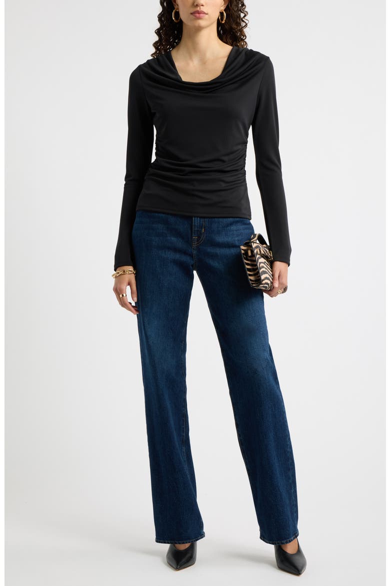 Long Sleeve Drape Knit Top, Alternate, color, BLACK