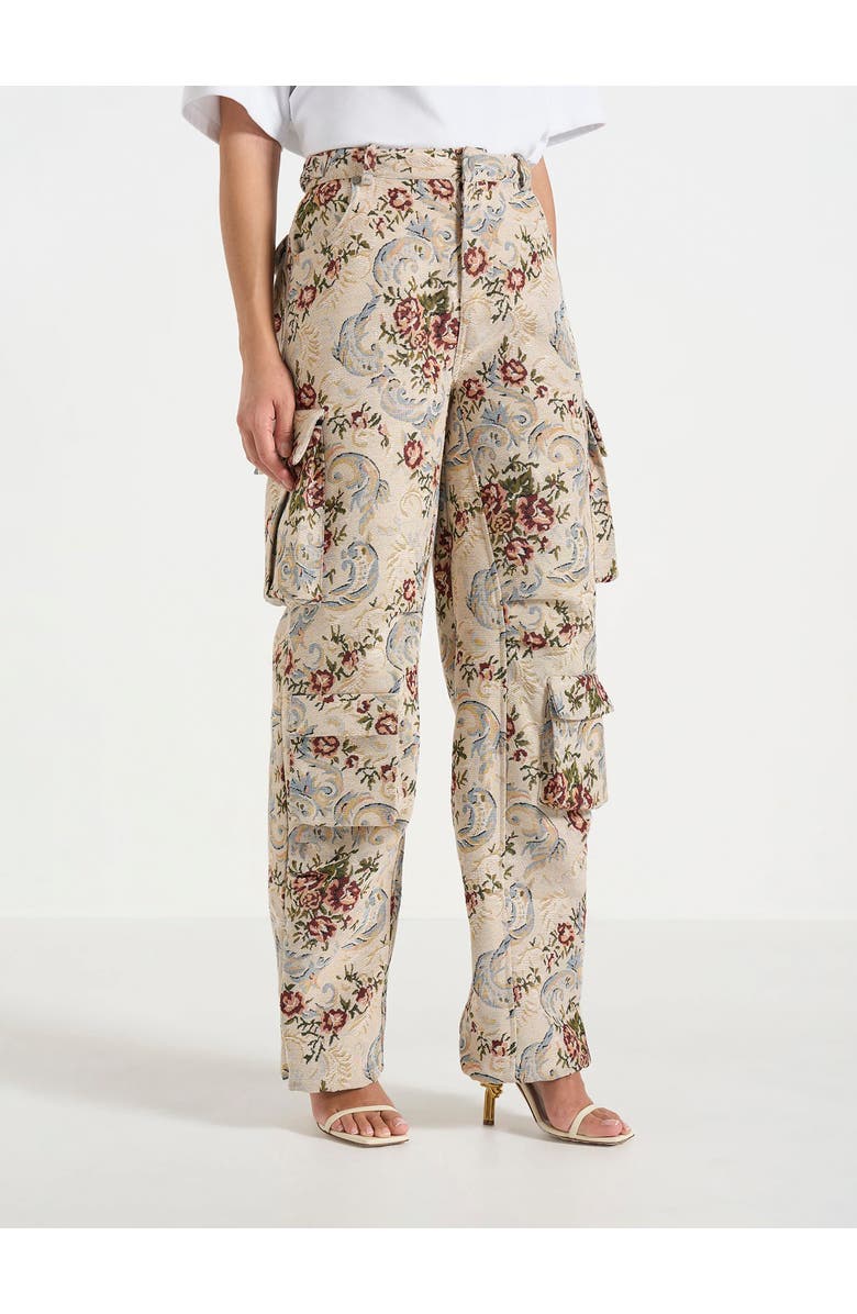 Manière De Voir Emilie High Waisted Tapestry Cargo Pants, Alternate, color, Beige