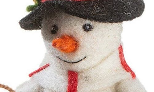 Silk Road Bazaar Snowman Felted Wool Ornament In White