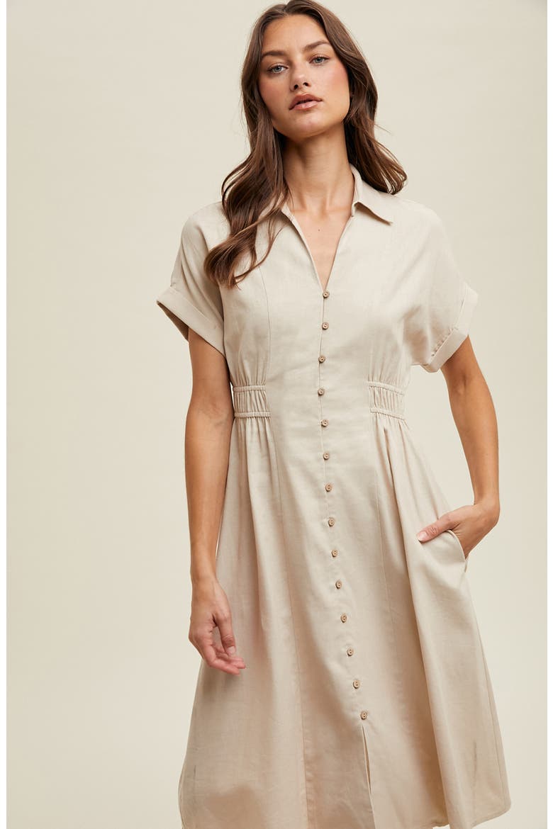 Short Sleeve Midi Shirtdress, Alternate, color, ECRU