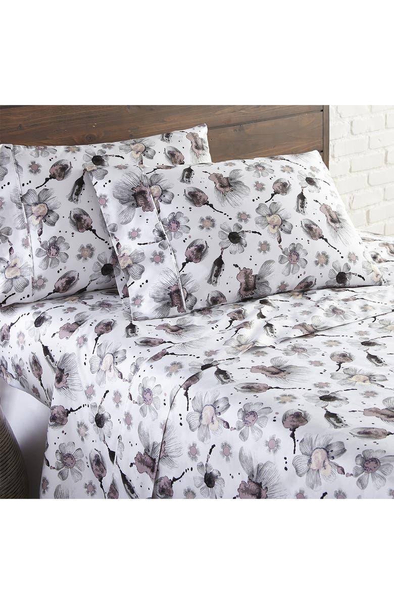 SOUTHSHORE FINE LINENS Premium Collection Extra Deep Pocket 300 Thread-Count 4-Piece Sheet Set, Alternate, color, Watercolor Symphony Grey