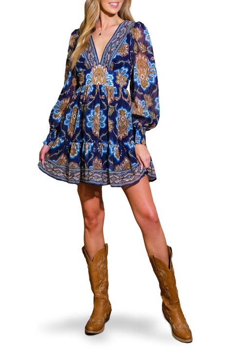 Print Long Sleeve Minidress