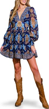 FLYING TOMATO Print Long Sleeve Minidress