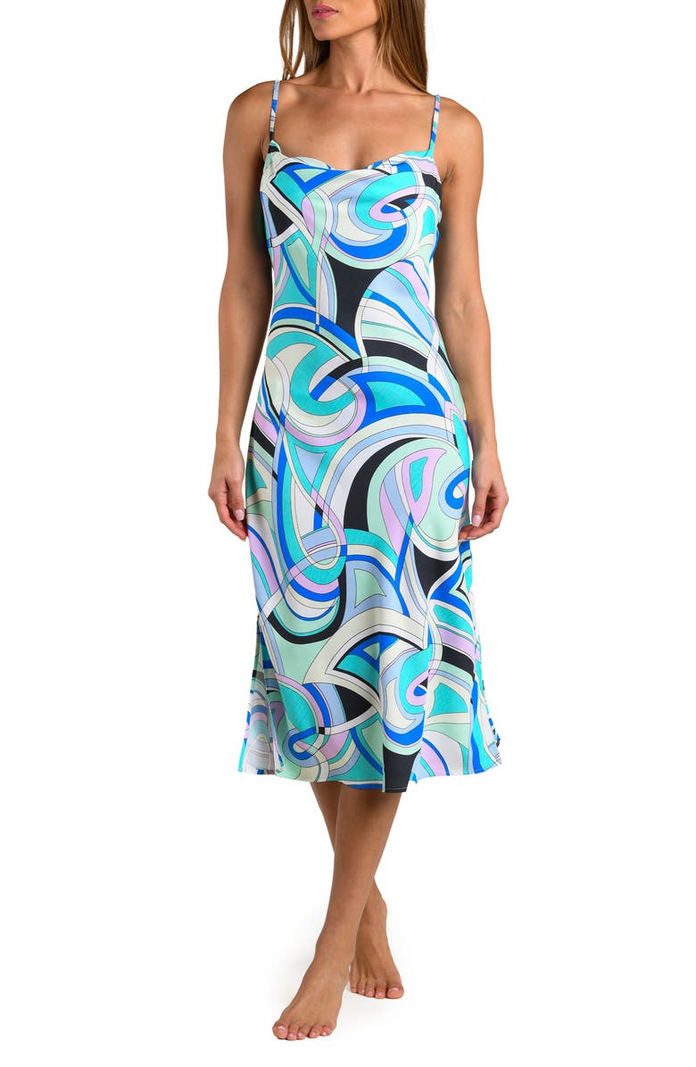 Sunshine 79 Studio Swirl Cowl Neck Sleeveless Midi Dress, Main, color, Seafoam