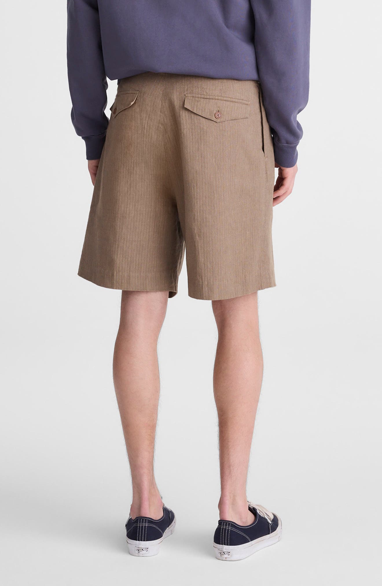 Herringbone Double Pleated Cotton & Linen Shorts - image 2