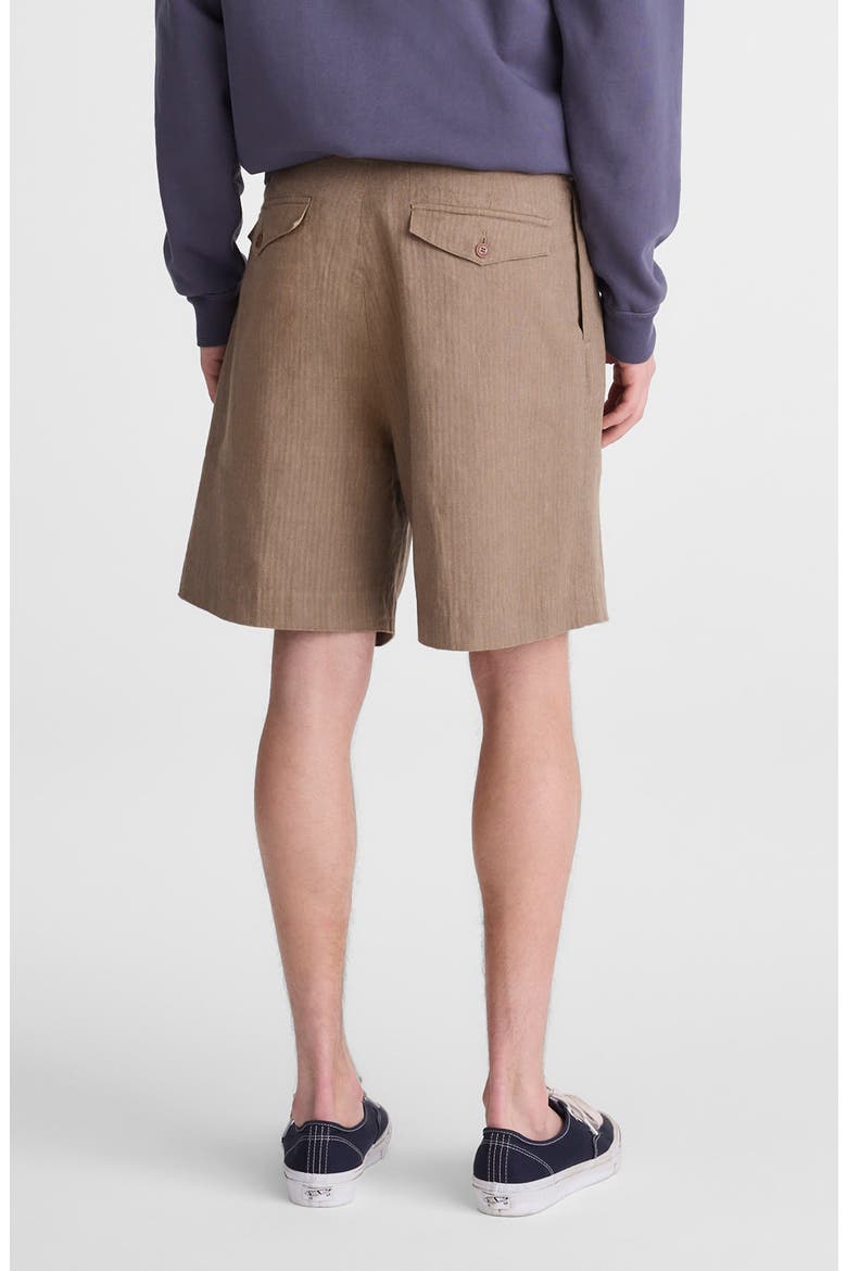Herringbone Double Pleated Cotton & Linen Shorts, Alternate, color, OLIVE
