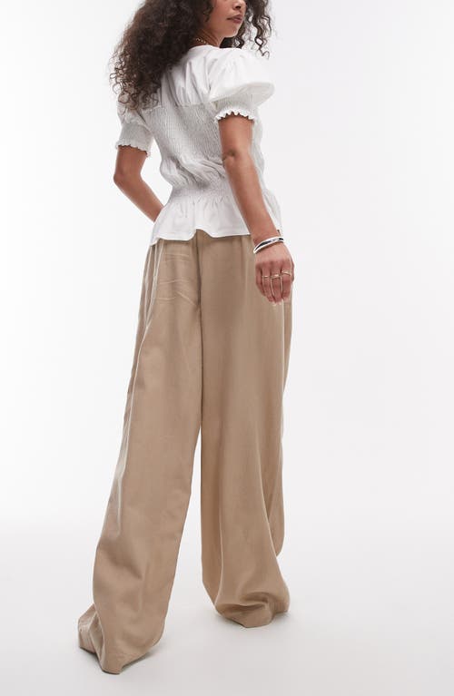 Topshop Linen Blend Drawstring Pants In Gray