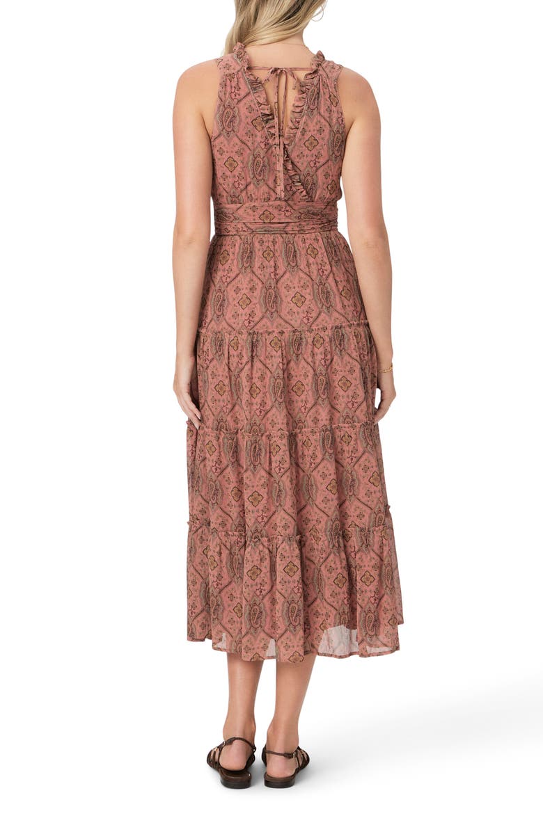PAIGE Rosarito Print Ruffle Sleeveless Silk Midi Dress, Alternate, color, Pink Terracotta Multi