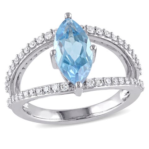 Swiss Blue Topaz & Diamond Ring 14k