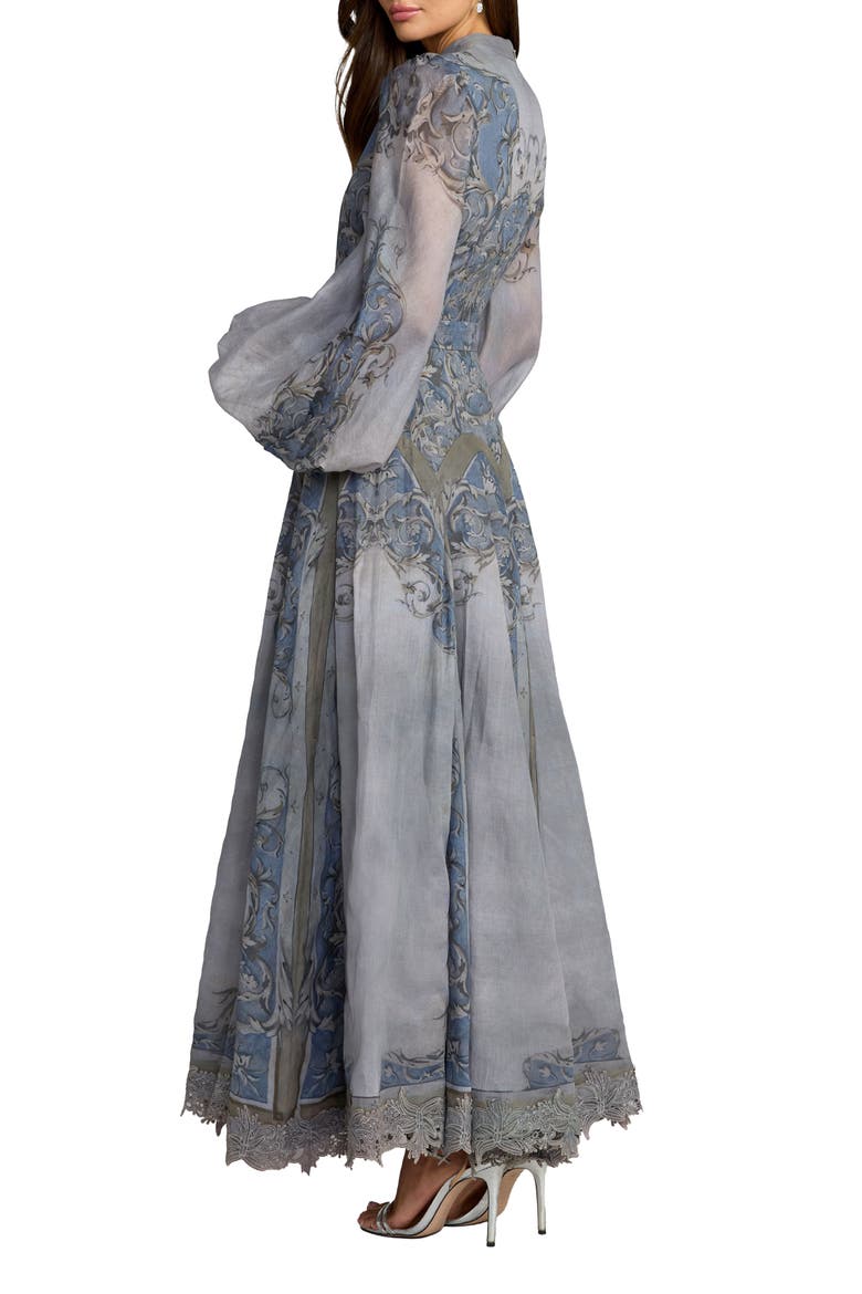Bishop Sleeve Printed Cotton A-Line Dress, Alternate, color, Slate Blue