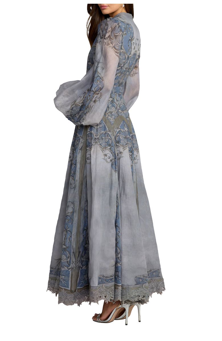Mac Duggal Bishop Sleeve Printed Cotton A-Line Dress, Alternate, color, Slate Blue