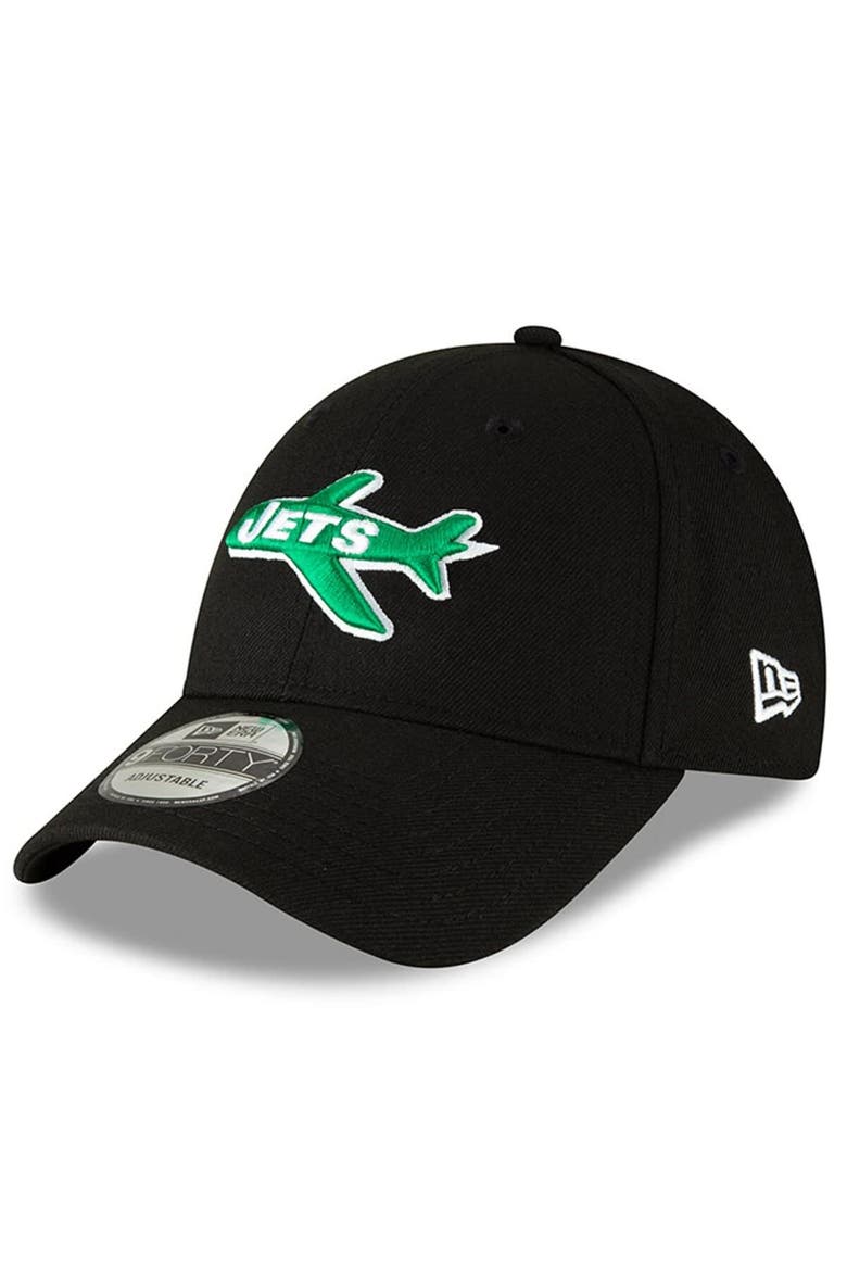 Men's New Era Black New York Jets The League Throwback 9FORTY Adjustable Hat, Main, color, Black