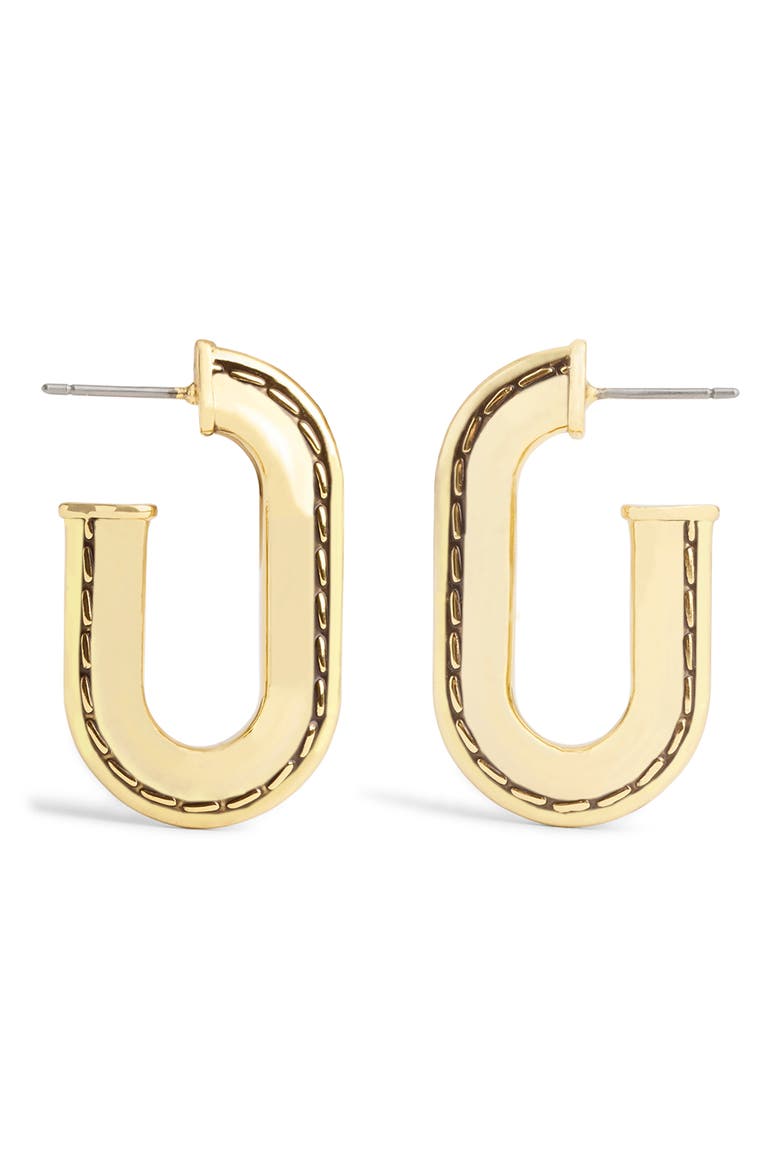 Stitched Oval Hoop Earrings, Alternate, color, GOLD