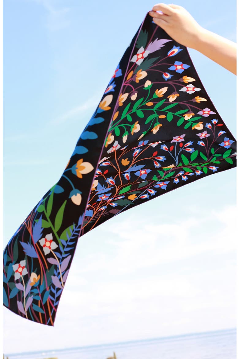 Double Sided Silk Scarf Of Night Garden, Alternate, color, Black
