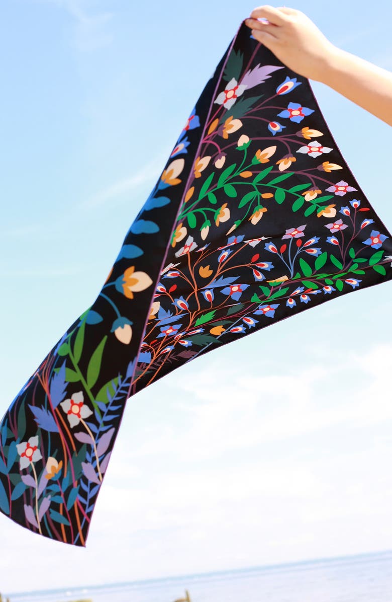 Jessie Zhao New York Double Sided Silk Scarf Of Night Garden, Alternate, color, Black