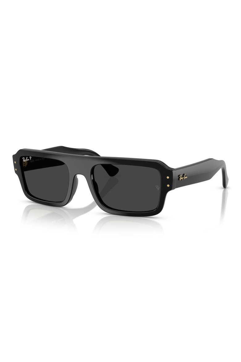 53mm Flacko Polarized Rectangle Sunglasses, Alternate, color, BLACK / POLAR BLACK